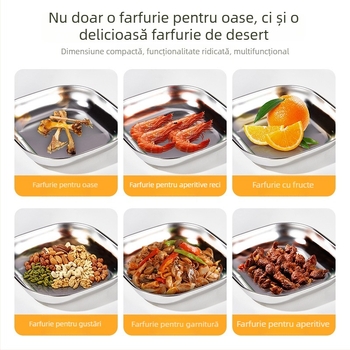 Farfurie din oțel inoxidabil pentru gustări, platou mic pătrat pentru fructe, nuci și gustări, diametru 14 cm, stil modern minimalist