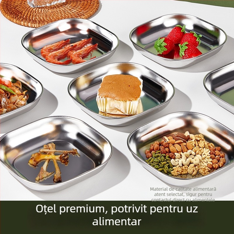 Farfurie din oțel inoxidabil pentru gustări, platou mic pătrat pentru fructe, nuci și gustări, diametru 14 cm, stil modern minimalist