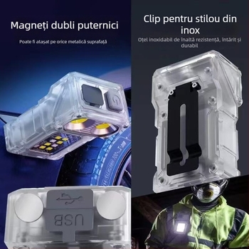 Lampă de lucru LED magnetică, portabilă, pentru reparații auto și iluminat exterior, carcasă ABS, model Dc-08, flux luminos ≤100 lm