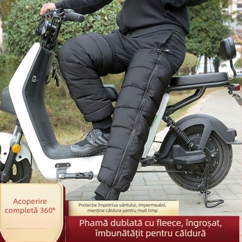 Protector pentru genunchi cu căptușeală de fleece, design gros și rezistent la vânt, pentru mersul cu motocicleta în timpul iernii, purtare în exterior