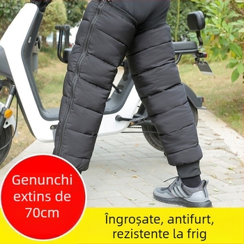 Protector pentru genunchi cu căptușeală de fleece, design gros și rezistent la vânt, pentru mersul cu motocicleta în timpul iernii, purtare în exterior