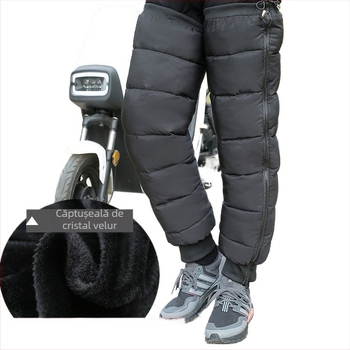 Protector pentru genunchi cu căptușeală de fleece, design gros și rezistent la vânt, pentru mersul cu motocicleta în timpul iernii, purtare în exterior