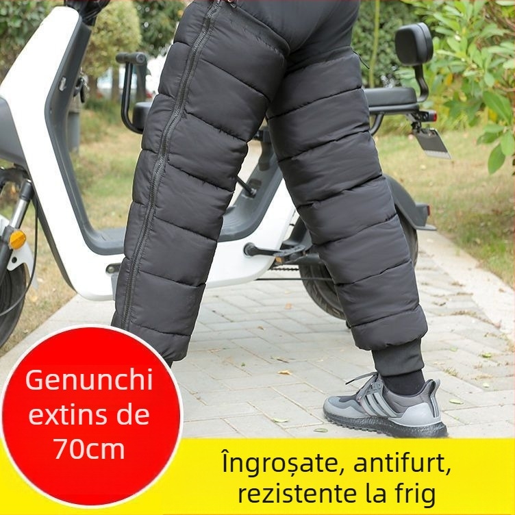 Protector pentru genunchi cu căptușeală de fleece, design gros și rezistent la vânt, pentru mersul cu motocicleta în timpul iernii, purtare în exterior