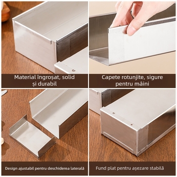 Forme dreptunghiulare din oțel inoxidabil pentru deserturi: tiramisu, pâine, mousse de brânză și prăjituri — formă fixă