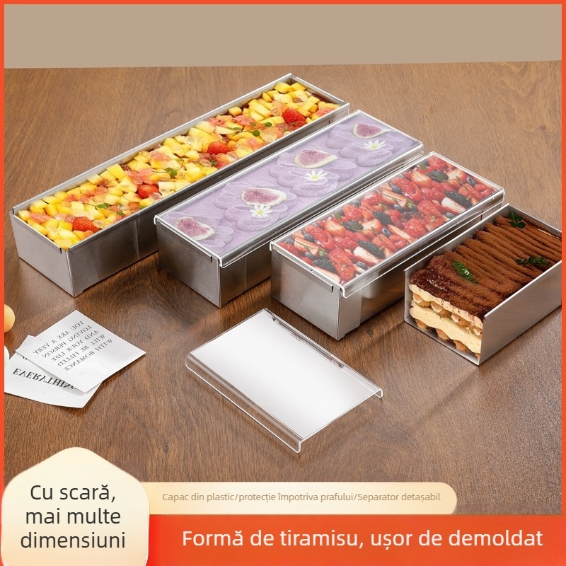 Forme dreptunghiulare din oțel inoxidabil pentru deserturi: tiramisu, pâine, mousse de brânză și prăjituri — formă fixă