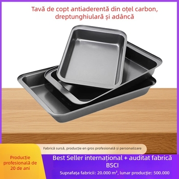 Tavă de copt antiaderentă, dreptunghiulară adâncă, din oțel de carbon, potrivită pentru cuptor, tavă multifuncțională pentru prăjituri și fursecuri.