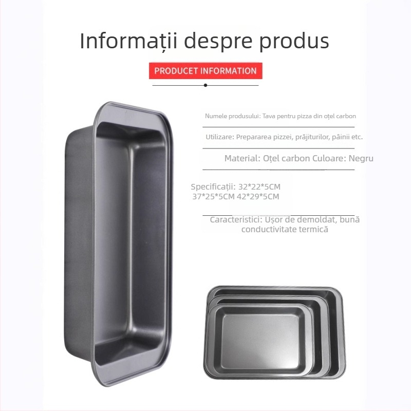 Tavă de copt antiaderentă, dreptunghiulară adâncă, din oțel de carbon, potrivită pentru cuptor, tavă multifuncțională pentru prăjituri și fursecuri.