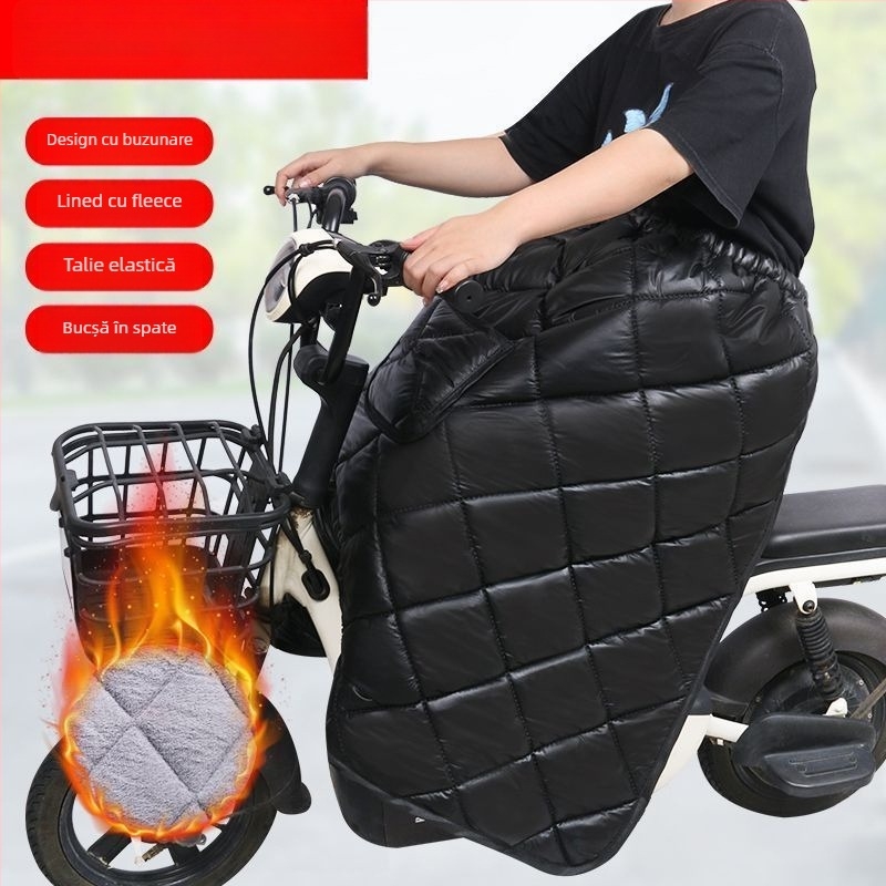 Fustă de protecție împotriva vântului pentru bicicletă electrică; construcție din plastic, impermeabilă, posibilitate imprimare logo