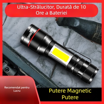 Lanternă de mână cu iluminare de lucru magnetică puternică, LED 3W, capacitate 1200 mA, rază 100 m, reîncărcabilă