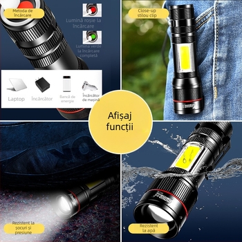 Lanternă de mână cu iluminare de lucru magnetică puternică, LED 3W, capacitate 1200 mA, rază 100 m, reîncărcabilă