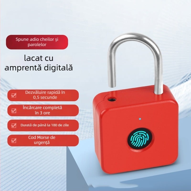Lacăt inteligent cu amprentă PL-P6 pentru bagaje și dulapuri — 10 amprente în stoc, peste 50 de deblocări, scanare 0,5 s, alimentare DC