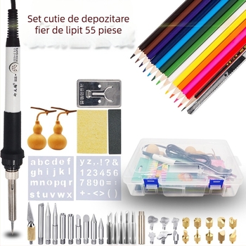 Set electric pentru pyrografie cu pensă de pyrogravie și fier de lipit, pentru lemn și modele florale