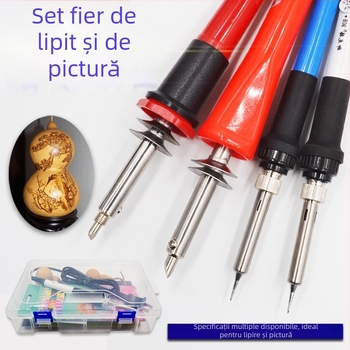 Set electric pentru pyrografie cu pensă de pyrogravie și fier de lipit, pentru lemn și modele florale