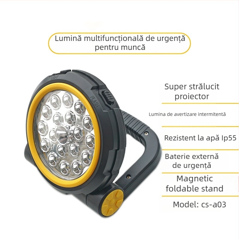 Lampa LED de urgență pentru mașină, reîncărcabilă, pentru reparații auto, 10W, 5V, 1000 lm, 6000K, model CS-A03
