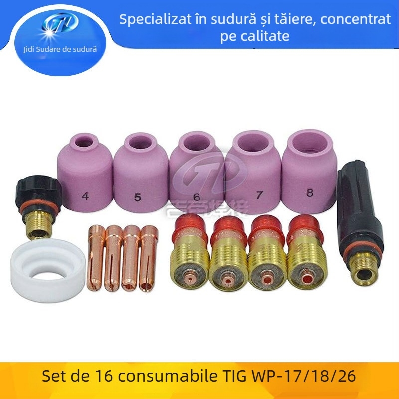 Kit accesorii TIG pentru sudură, compatibil WP17/18/26, set de 16 piese, pentru sudură cu arc argon