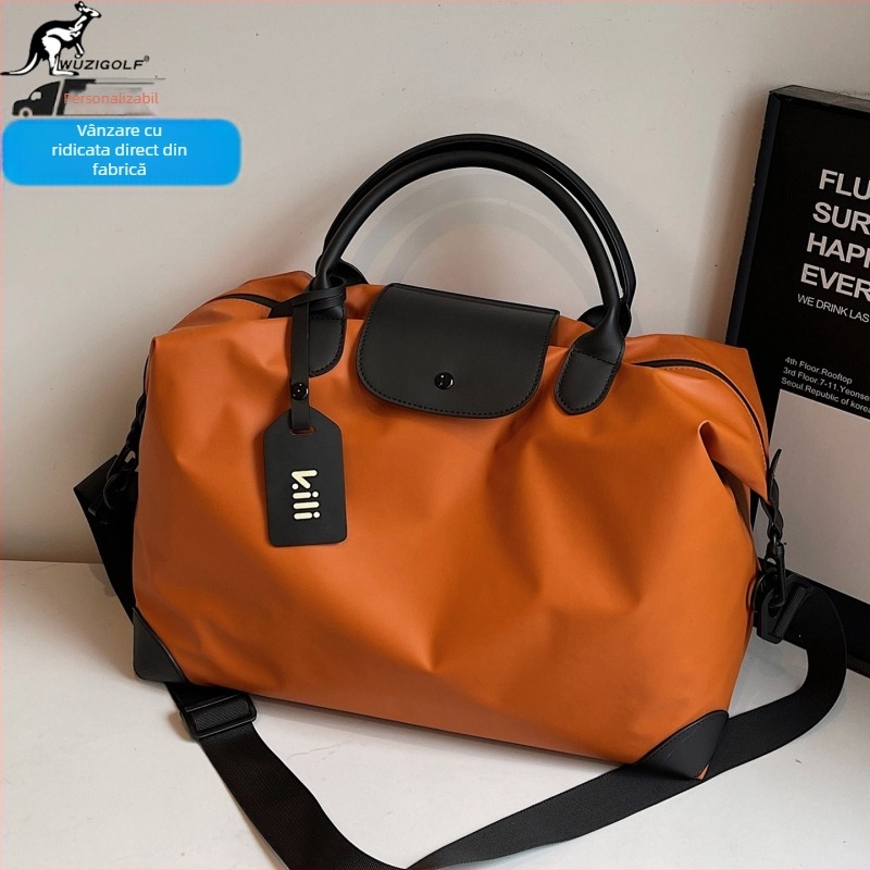 Geantă Tote de călătorie, din țesătură Oxford laminată, formă orizontală pătrată, închidere cu fermoar, buzunar intern pentru laptop, trei curele de umăr