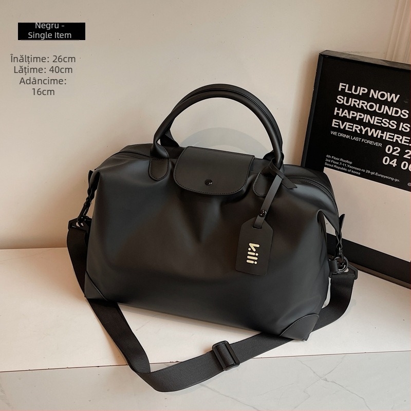 Geantă Tote de călătorie, din țesătură Oxford laminată, formă orizontală pătrată, închidere cu fermoar, buzunar intern pentru laptop, trei curele de umăr