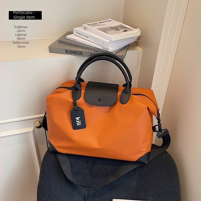 Geantă Tote de călătorie, din țesătură Oxford laminată, formă orizontală pătrată, închidere cu fermoar, buzunar intern pentru laptop, trei curele de umăr