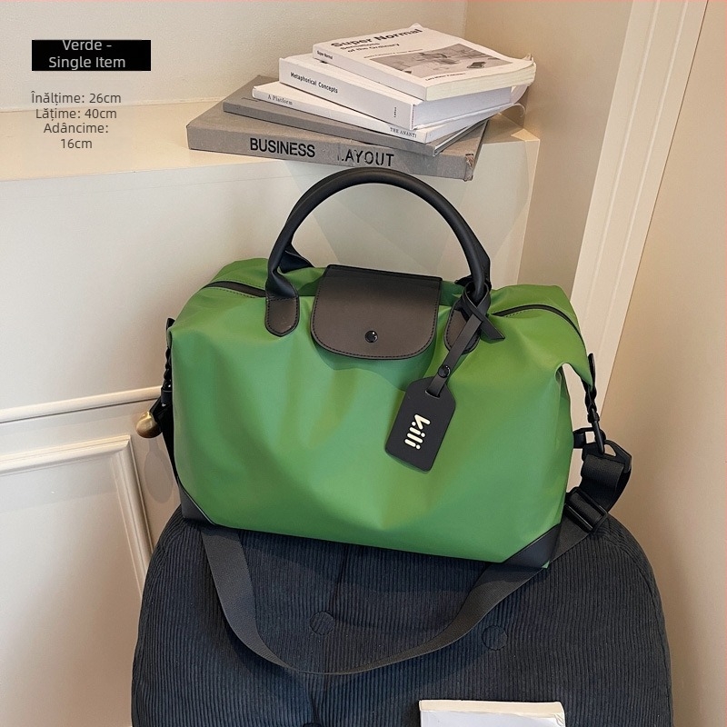 Geantă Tote de călătorie, din țesătură Oxford laminată, formă orizontală pătrată, închidere cu fermoar, buzunar intern pentru laptop, trei curele de umăr