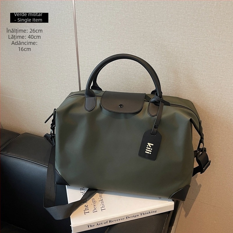 Geantă Tote de călătorie, din țesătură Oxford laminată, formă orizontală pătrată, închidere cu fermoar, buzunar intern pentru laptop, trei curele de umăr