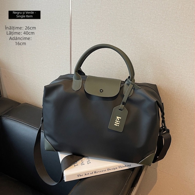 Geantă Tote de călătorie, din țesătură Oxford laminată, formă orizontală pătrată, închidere cu fermoar, buzunar intern pentru laptop, trei curele de umăr