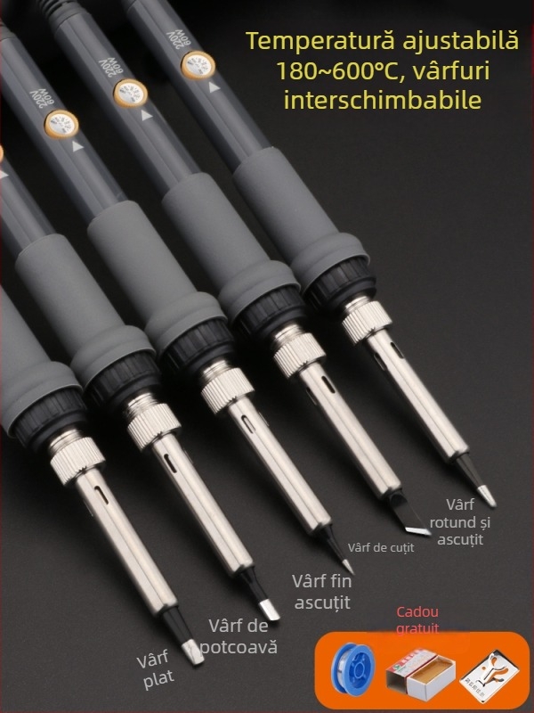 Fier de lipit electric pentru uz casnic – set profesional cu vârfuri înlocuibile și vârf cromat