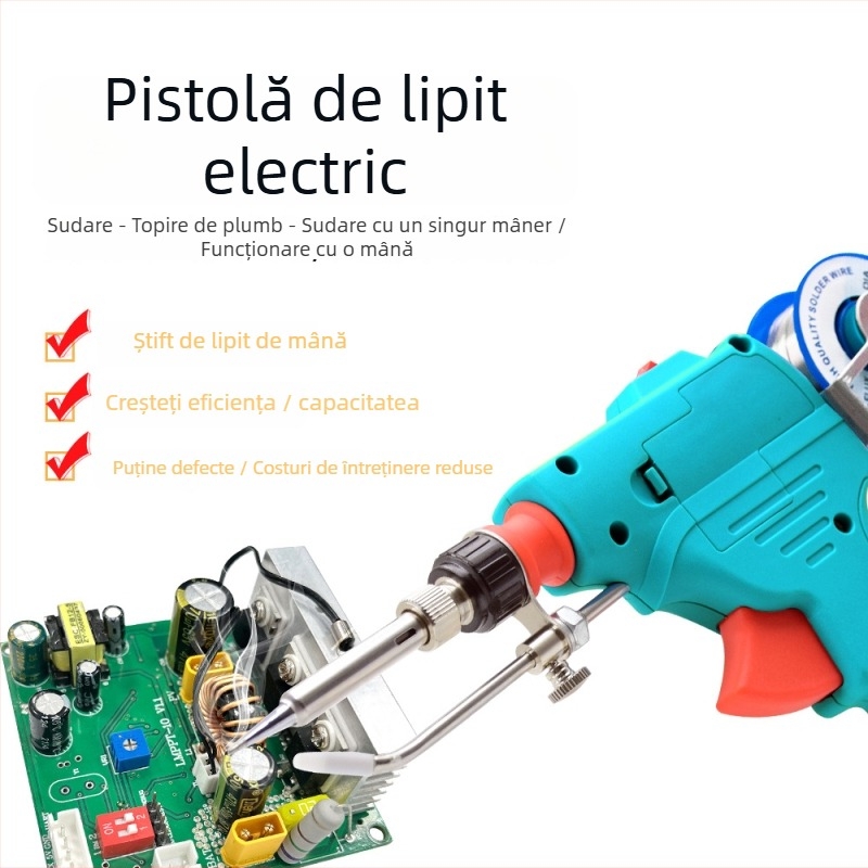 Sol pistolă electrică de lipit cu alimentare automată – încălzire rapidă, temperatură constantă, protecție anti-oxidare, mâner din cauciuc, vârfuri din cupru