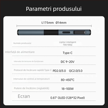 Stație inteligentă de lipit T80/T80P, 100W, portabilă, temperatură constantă, vârfuri C245/C210