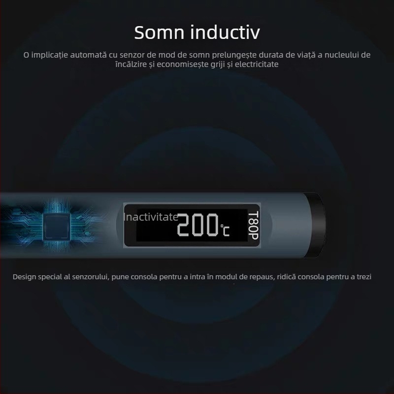 Stație inteligentă de lipit T80/T80P, 100W, portabilă, temperatură constantă, vârfuri C245/C210