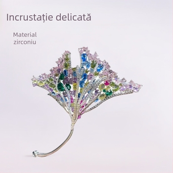 Broșă din cupru cu frunză de ginkgo, placare electrolitică, Yuliang Jewelry, accesoriu feminin de lux