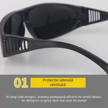 Ochelari de sudură – Lentile din sticlă, grosime 1.0 mm; protecție împotriva strălucirii în timpul sudurii, strălucire a arcului cu argon și protecție secundară.
