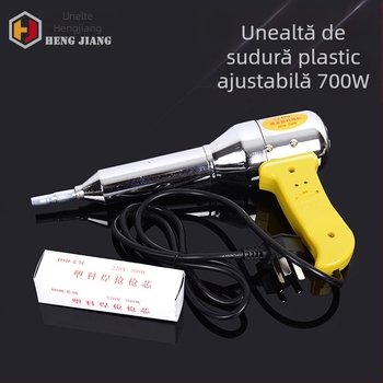 Pistol de aer cald cu reglaj de temperatură pentru sudură plastică, alimentare AC 220–240V, duza de sudură inclusă.