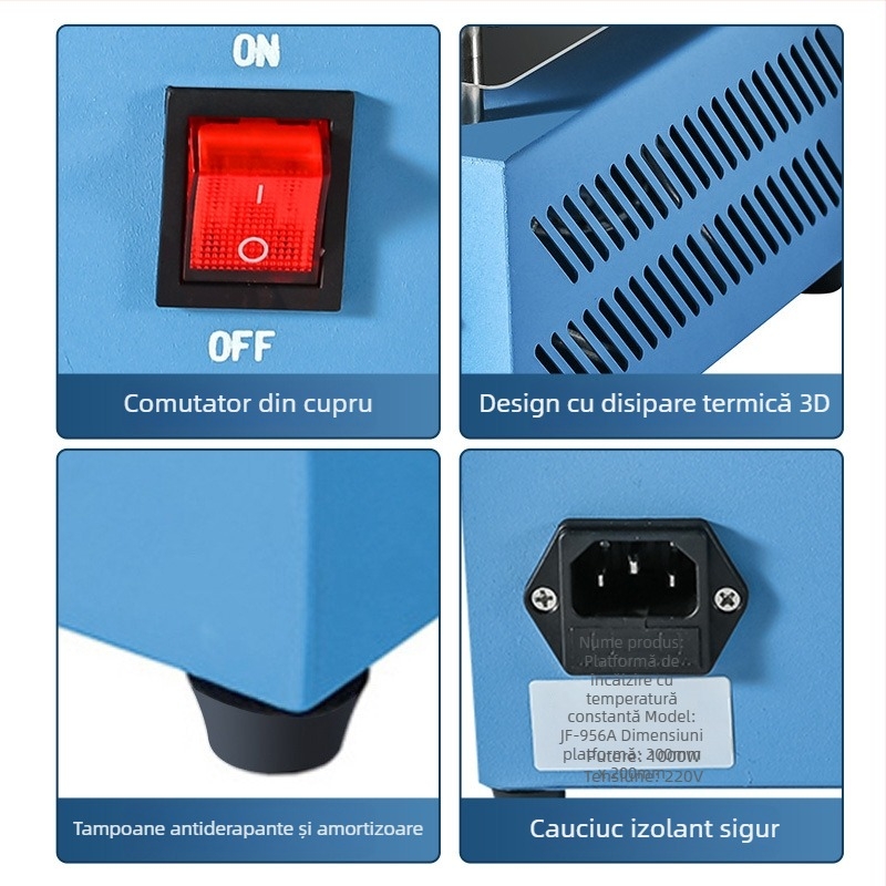 Placă de încălzire electrică cu temperatură constantă, 200×200 mm, aluminiu 6061, model JF-956A, 1000 W, pentru încălzire, preîncălzire, întreținere și sudură LED