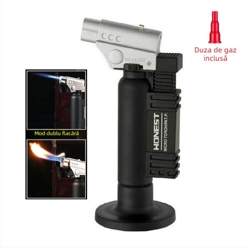 Torță cu gaz portabilă pentru coacerea prăjiturilor, bijuterii, ochelari și sudură dentară — alimentare cu butan, rezistentă la vânt, construcție din aliaj + plastic ABS, cu iluminare, până la 500°C