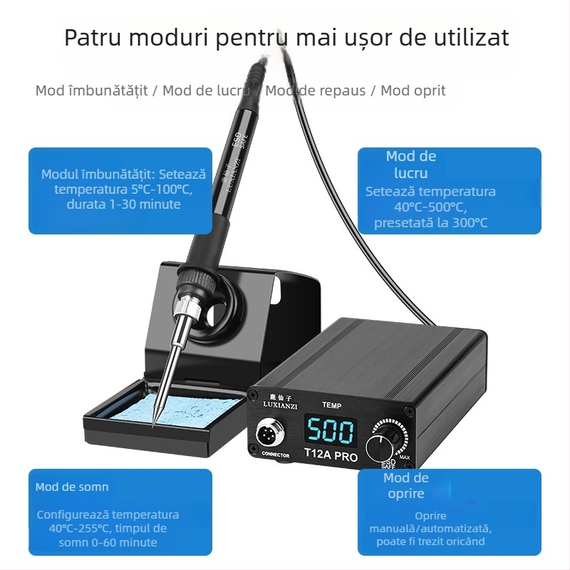 Stație de lipit T12 cu afișaj digital, putere mare, temperatură reglabilă, pentru reparații la telefoane mobile