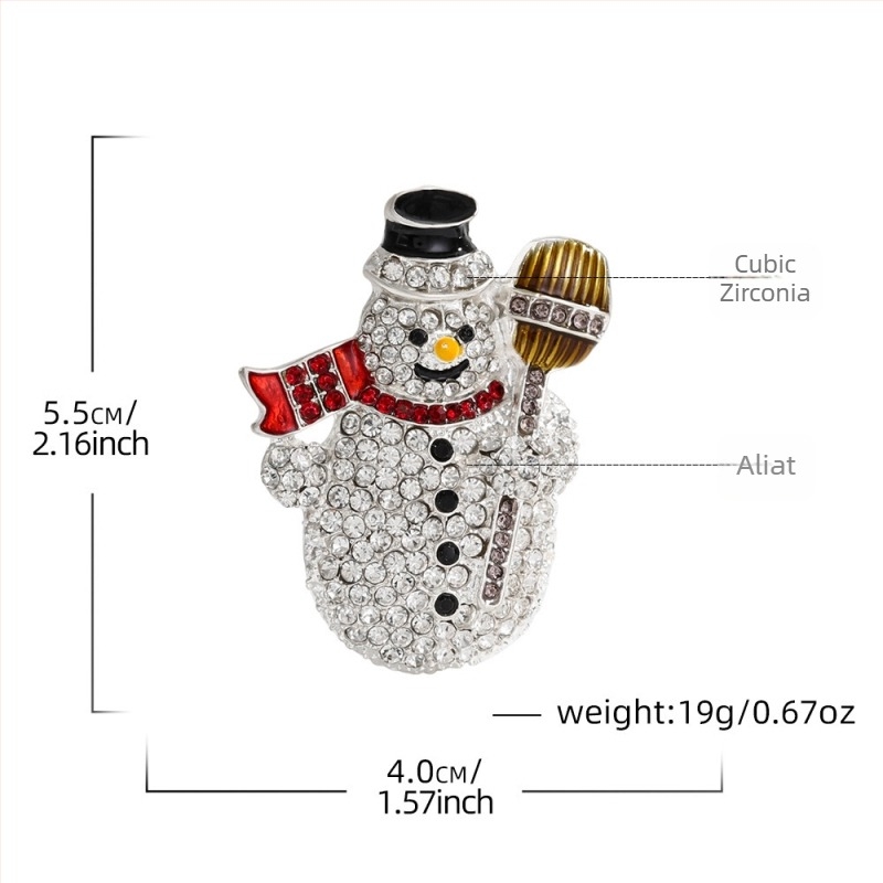 Broșă Om de zăpadă de Crăciun, geometrică, din aliaj de zinc, finisaj tăiat cu diamant (unisex, primăvara 2024)