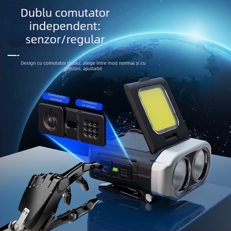 Lampa LED cu clips pentru șapcă, portabilă, 5W, baterie 900mAh, încărcare USB, rază până la 100–200m, pentru pescuit nocturn, ciclism, alergare și drumeții