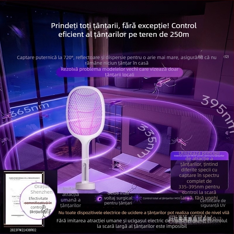 Rachetă electrică pentru țânțari, reîncărcabilă – pentru uz casnic, funcție dublă: capcană și lampă de omor țânțari