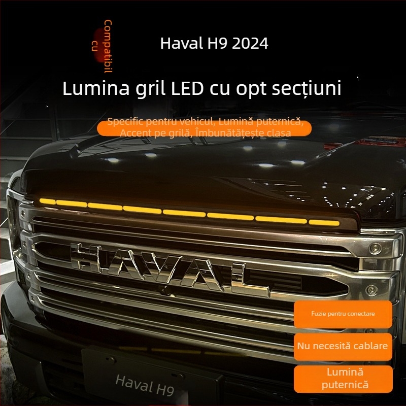 Grilă frontală cu LED DRL integrate pentru Haval H9 – construcție din silicon și cauciuc, 220W, modelul 001, personalizabil
