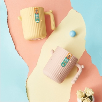 Pahar pentru gură și periuță cu design cactus, plastic PP, rotund, strat unic, cu mâner, rezistent la temperaturi înalte, 62 g