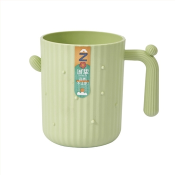 Pahar pentru gură și periuță cu design cactus, plastic PP, rotund, strat unic, cu mâner, rezistent la temperaturi înalte, 62 g