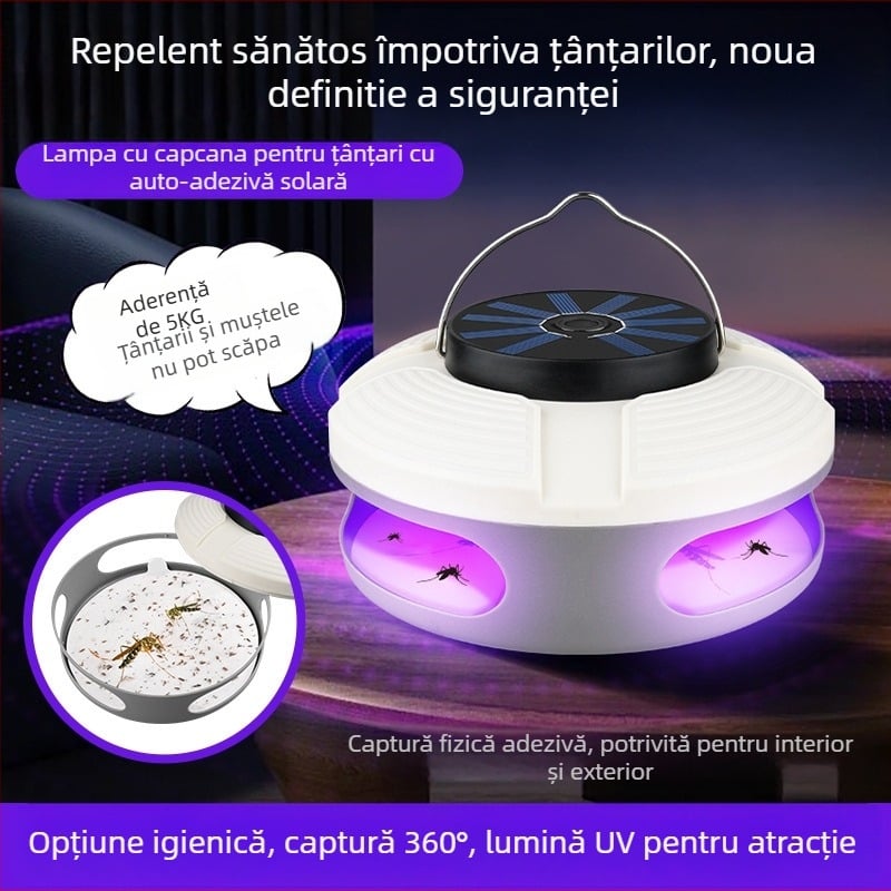 Lampa lipicioasă pentru ţânţari - Solar, UV-A, pentru interior/exterior, acoperire 10 m², autonomie baterie 8–12 ore