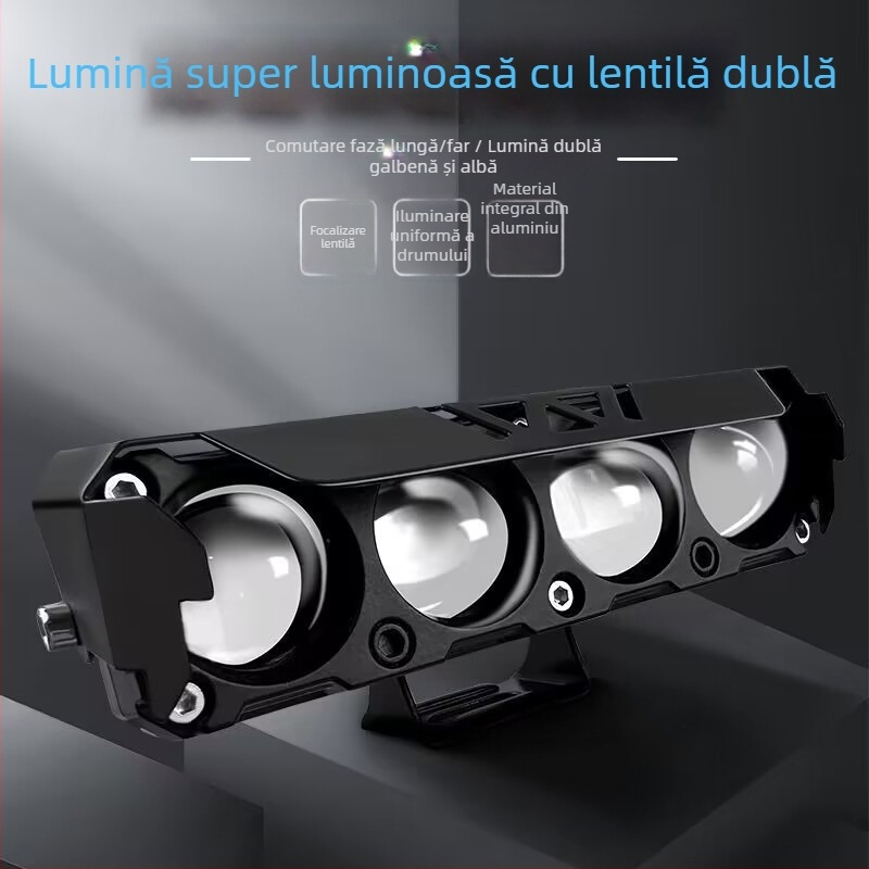 Proiector LED extern pentru motocicletă cu lentilă, trei sau patru LED, fascicul înalt/jos, LED ultra-luminos