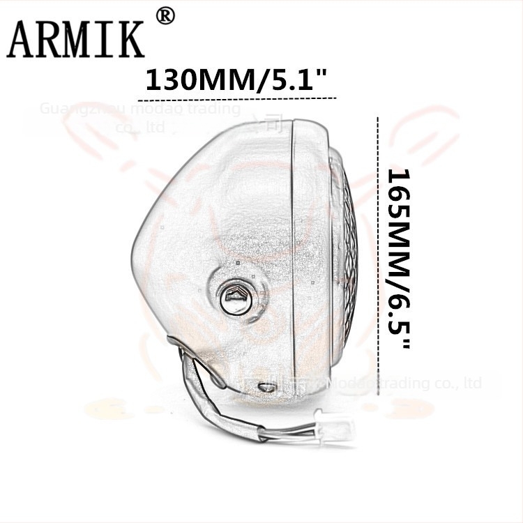ARMIK MD-FGDD-015 Far de motocicletă — 12V, 35W Halogen, grilă metalică, construcție din metal și sticlă