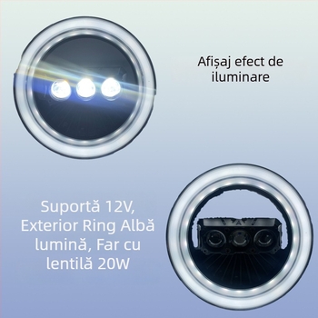 Far de motocicletă cu trei lentile — Carcasă din aluminiu, 20W, 9-30V, 6000 lm, IP67