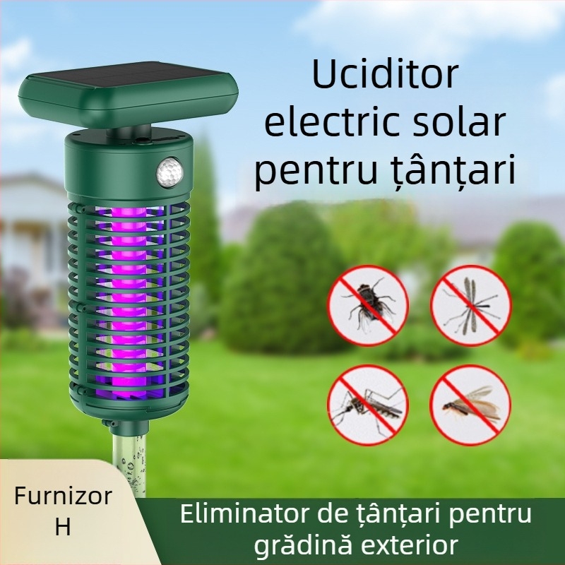 Lampă solară pentru exterior, ucide țânțarii prin șoc electric, cu lampă UV, ieșire 2000V, acoperire de 100 m² sau mai mult, baterie litiu reîncărcabilă