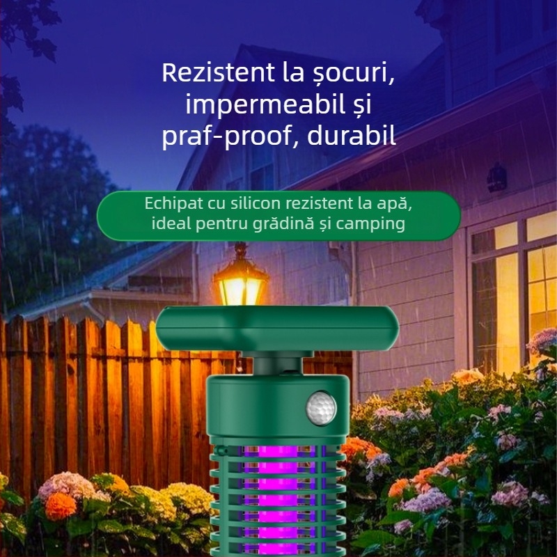 Lampă solară pentru exterior, ucide țânțarii prin șoc electric, cu lampă UV, ieșire 2000V, acoperire de 100 m² sau mai mult, baterie litiu reîncărcabilă