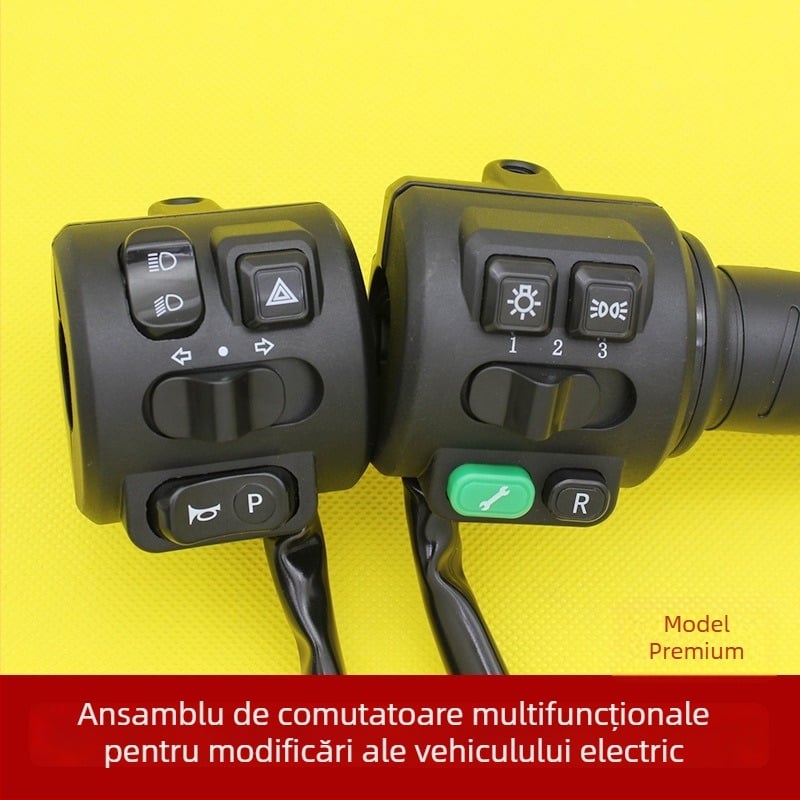 Ansamblu comutator ghidon pentru vehicul electric cu accelerație, sonerie, far și întrerupător de avarie