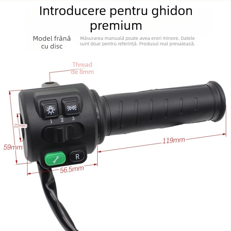 Ansamblu comutator ghidon pentru vehicul electric cu accelerație, sonerie, far și întrerupător de avarie