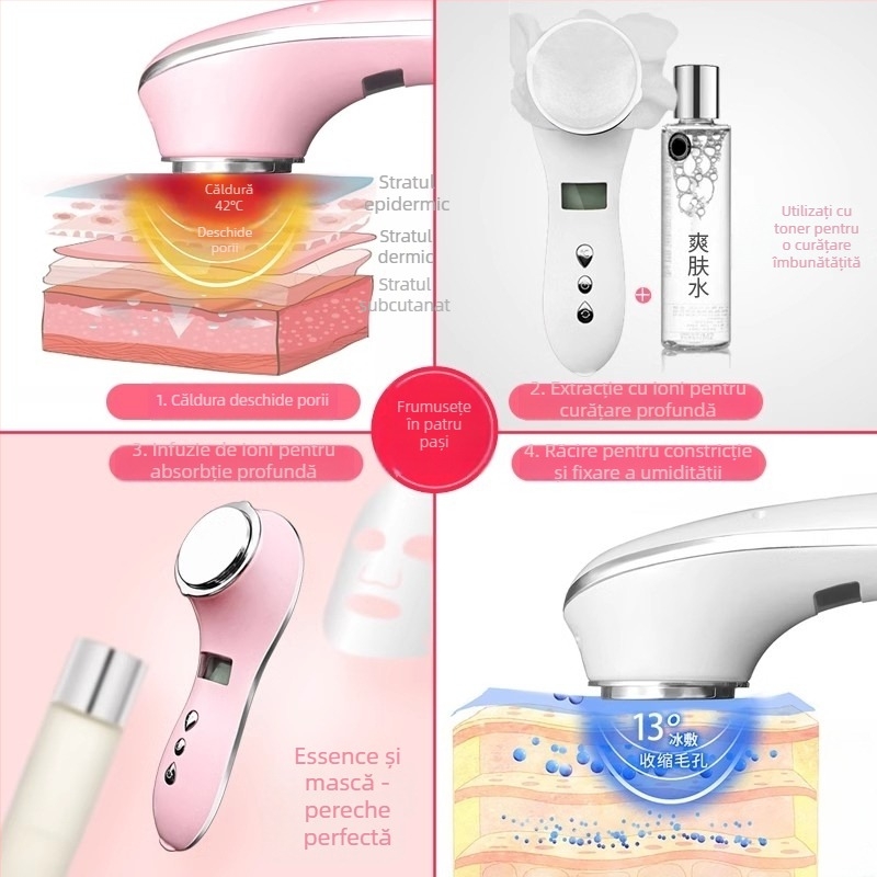 Dispozitiv de frumusețe facial cu compresie caldă și rece — hidratare și rejuvenare a pielii, reîncărcabil, portabil, pentru uz casnic